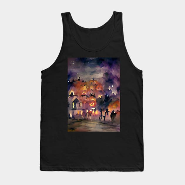 HALLOWEEN NIGHT SMALL VILLAGE FROM GRAVEYARD Tank Top by sailorsam1805